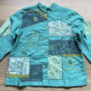 Coldwater Creek Jacket  Women XL Patchwork Abstract Artsy Blazer Topper Boho Vtg